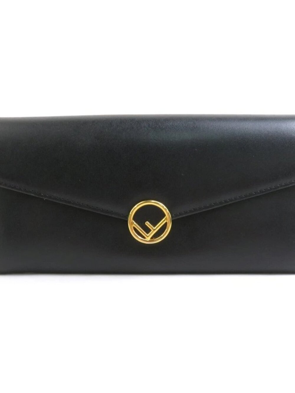FENDI F Is Long Wallet Black Leather/Goldtone